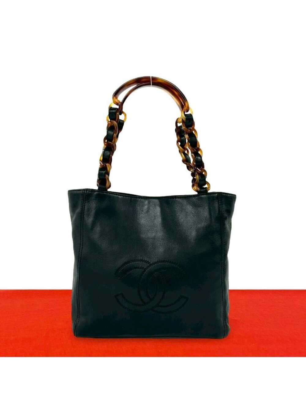 Chanel CC Logo Lambskin Leather Chain Handbag Black